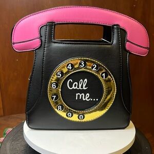 Novelty bag   Telephone bag  purse  satchel crossbody  Black/hot pink & Gold NWT